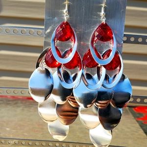 🆕️ Ruby/Silver Teardrop Chandelier Earrings